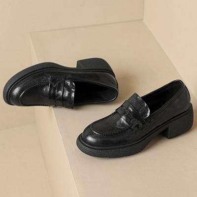 Dames Loafers Lente en Herfst Retro Platform Schoenen Eén-pedaal Leer Schoen Dames Nieuwe Britse Dikke Hak Pumps Schoenen Dames