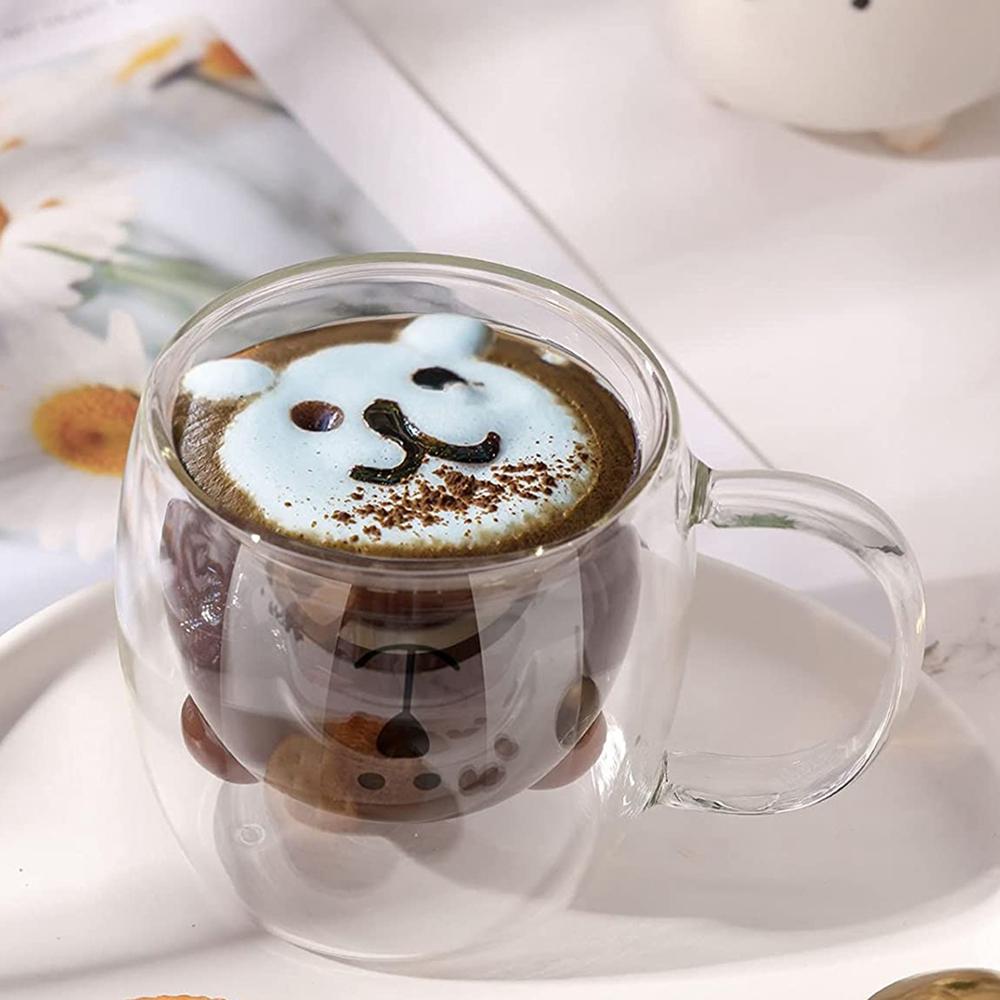 250ml Transparent Double Glass Cup Bear Animal Coffee Mug Cartoon Milk Juice Tea Drinking Cups Party Wine Glasses Drinkware