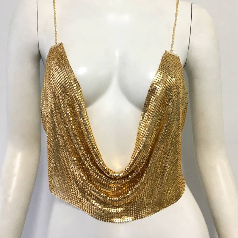 Metalen Pailletten Mouwloze Croptop Voor Nachtclub Mode Dames Zomer