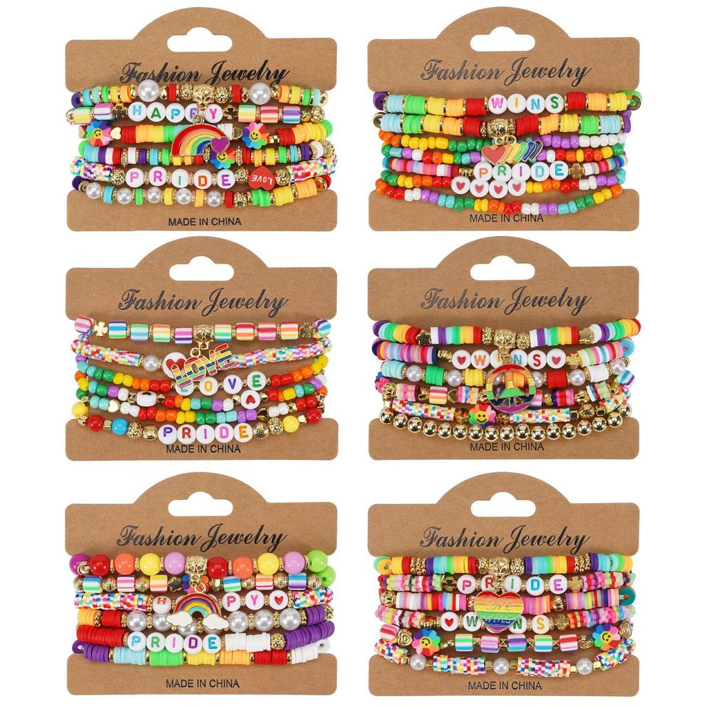 LGBT Pride Bracelet for Bisexual Lesbian Gay Allies Love Wins Rainbow Beaded Clay Elastic Stackable Stretch Bracelets
