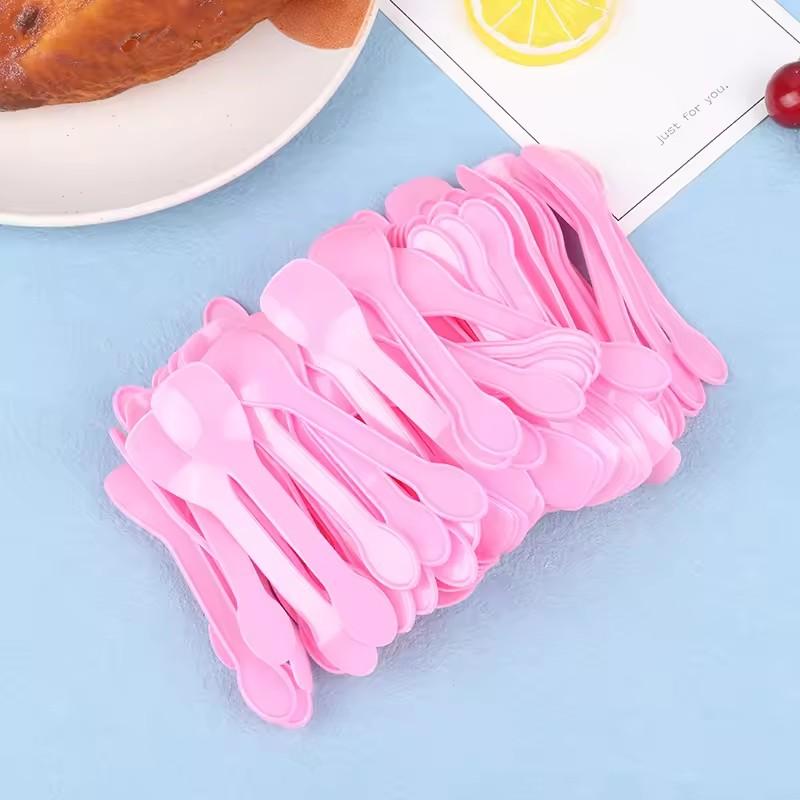 Kitchen 100Pcs Mini Plastic Spoons Flatware Spoons For Jelly Ice Cream Dessert Sugar Appetizer Plastic Spoon For Party Supplies4