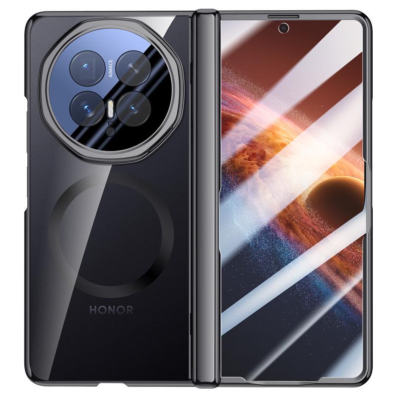 Honor Magic V6 Transparent Magnetic Foldable Phone Case with Lens Holder - Full Coverage Anti-Drop Protection for Men