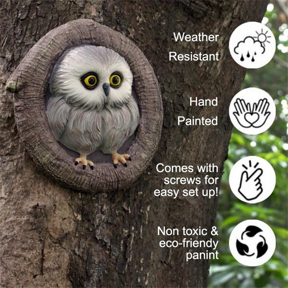 Owl Figurines Simulated Tree Hanging Resin Feeding Bird Statue Outdoor Garden Animal Ornaments