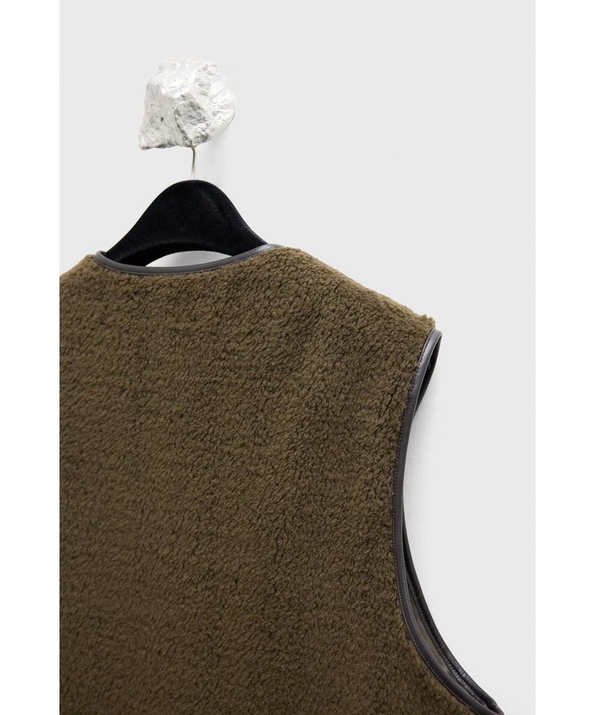 Youth Leather Trim Wool Pile Vest - Brown