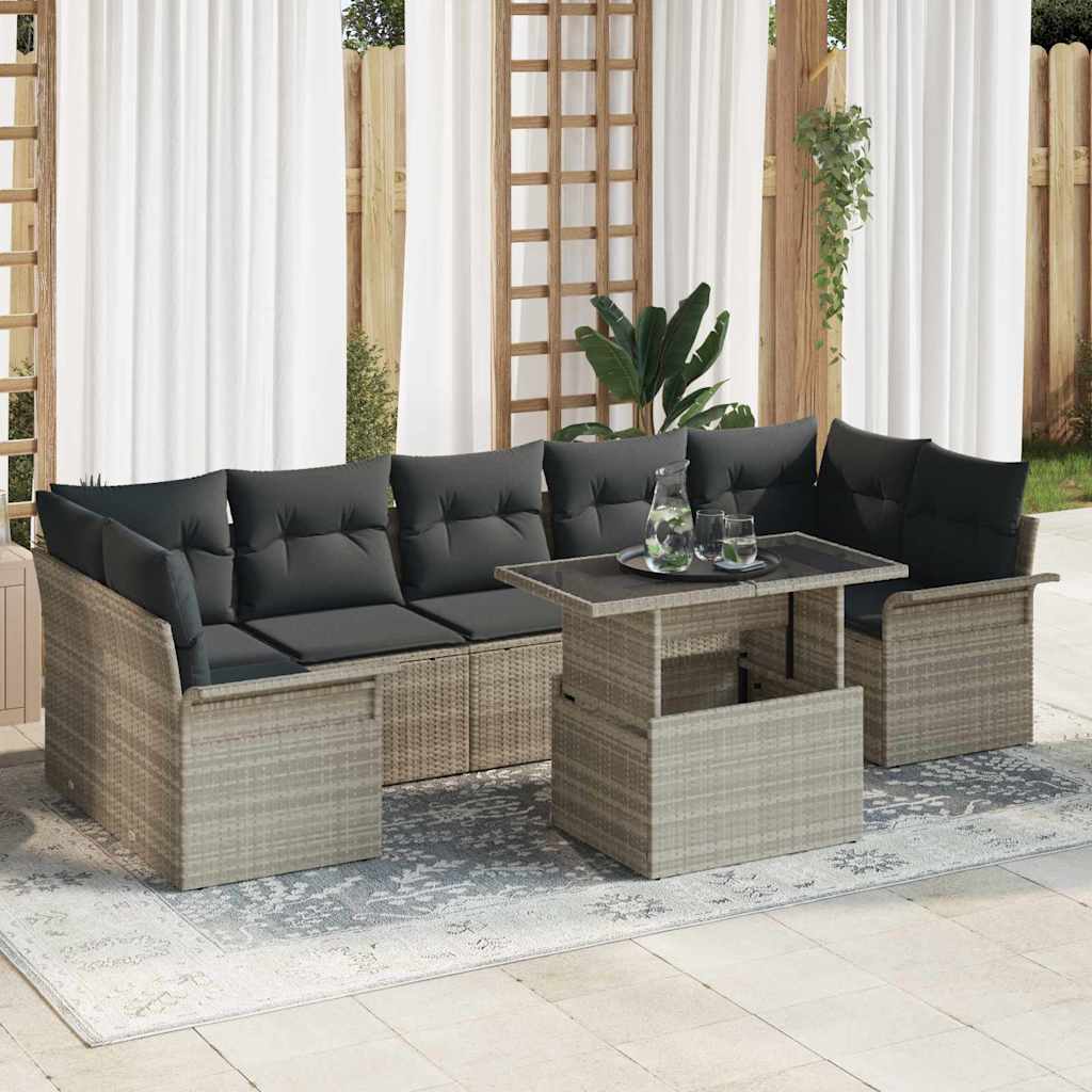 Garden Sofa Set with Cushions 8 pcs Light Grey Poly Rattan