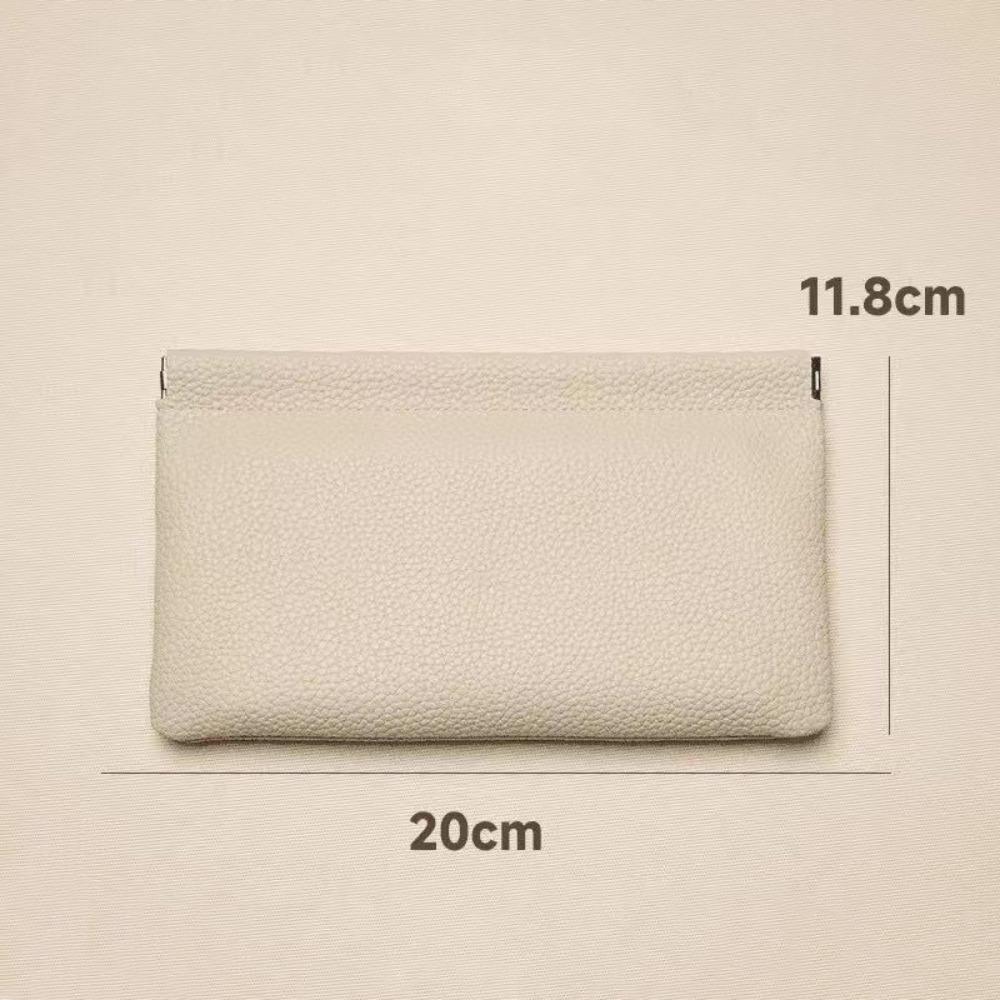 

Soft Pebbled Leather Self-closing Coin Purse Portable Storage Card Holder Long ID Holder Wallet Data Cable Storage бежевий