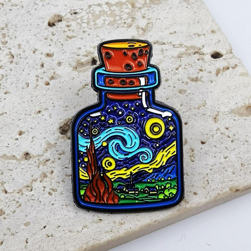 Starry Sky Cartoon Bottle Brooch: Cute Abstract Backpack/Clothes Pin Badge Accessory