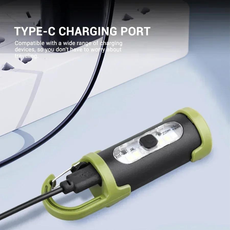 Rechargeable LED Keychain Light Mini Flashlight Waterproof Work Light for Outdoor Camping Fishing Emergency USB Charging Torch