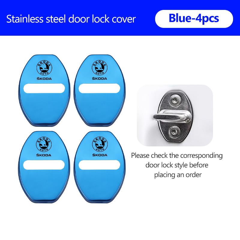 AAABR1 For Skoda 4Pcs Car Door Lock Covers Auto Decorative Accessories Kodiaq Fabia Kamiq Karoq Octavia 2 3 Rapid Scala