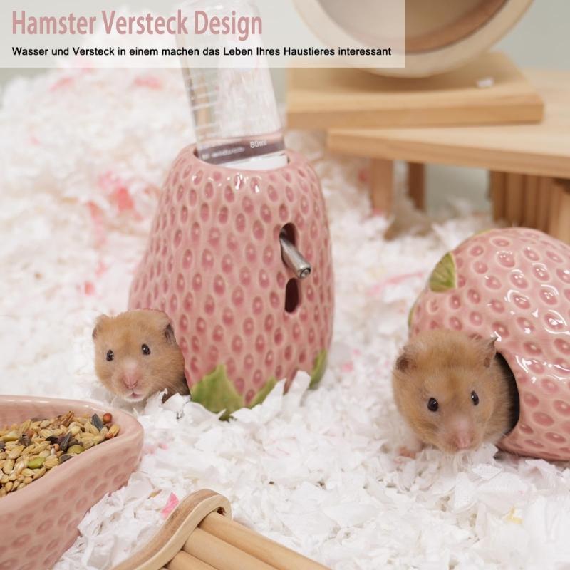 Chew Resistant Ceramic Hamster Drinking Dispenser Strawberry Shelter Cave Small Animal Water Dispenser Feeding Accessory