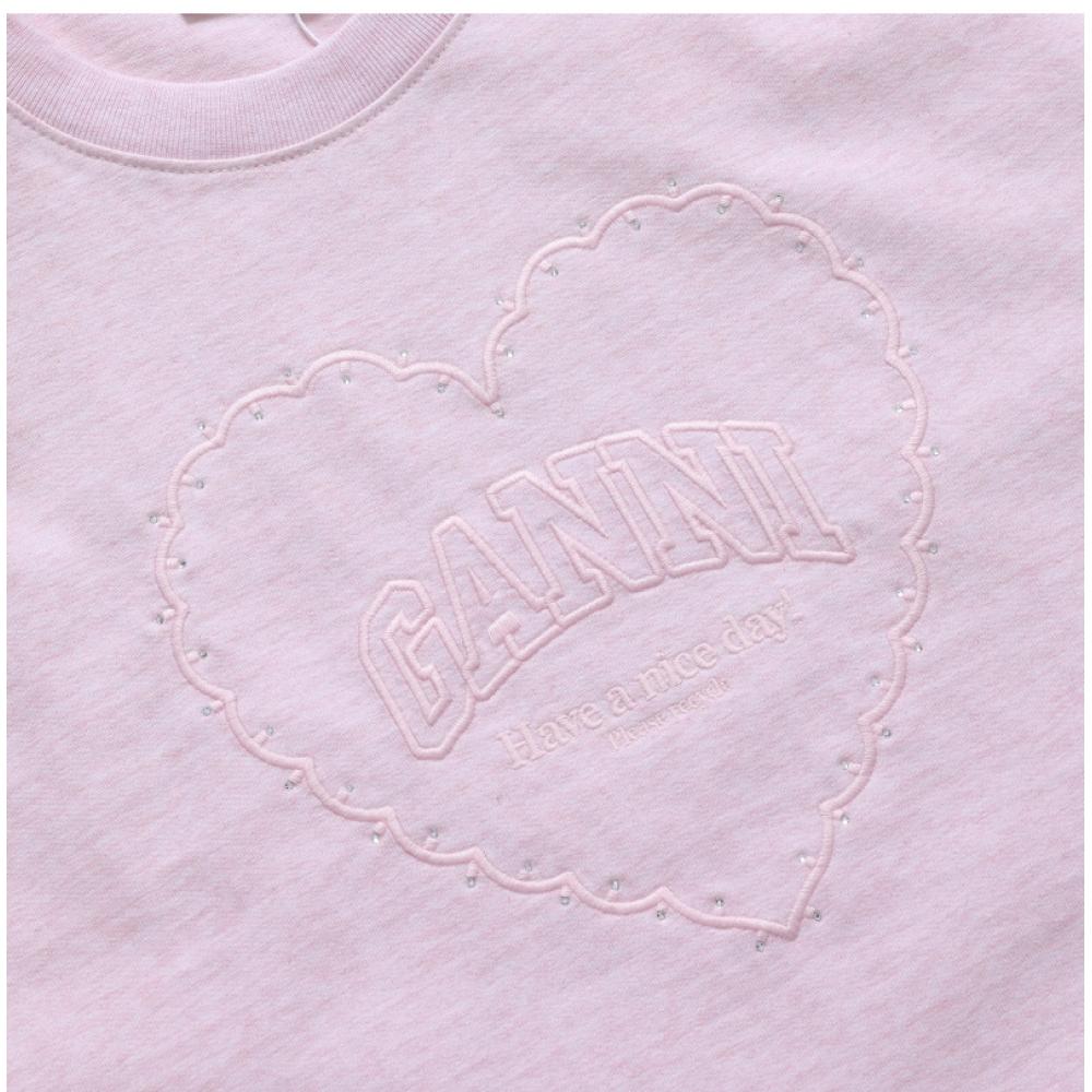 Ganni T4090 868 Heart RhineStone Logo Women S Short Sleeve Tee