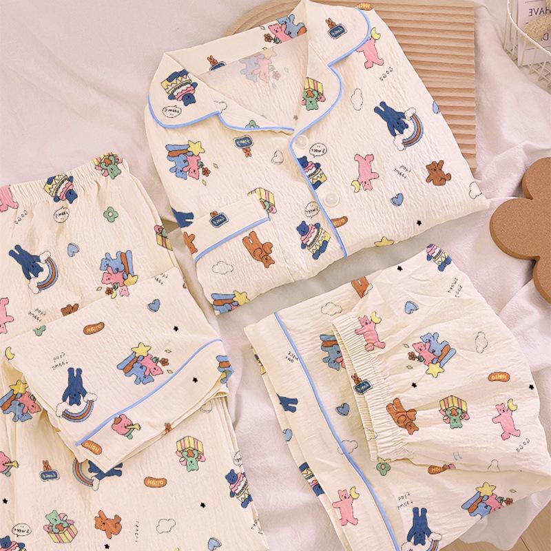 Mengqu Happy Bear Spring And Summer Pajamas Women'S Summer Short Sleeve Three-Piece Cute Loungewear