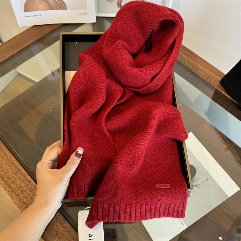 100 Pure Wool Small Scarves for Women's Winter New Ankola Red Warm Knitted Versatile Women's Scarves
