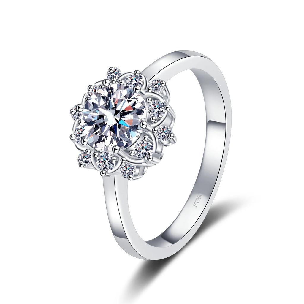 Engagement Platinum Pt950 1CT Moissanite Diamond Sunflower Six Claw Wedding Band WOMEN Birthday Gift Girl Valentine's Day Rings