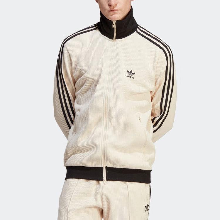 Adidas Originals Retro Series Trefoil Logo Embroidered Stripe Stand Collar Jacket Men Jackets Off-White HR3307