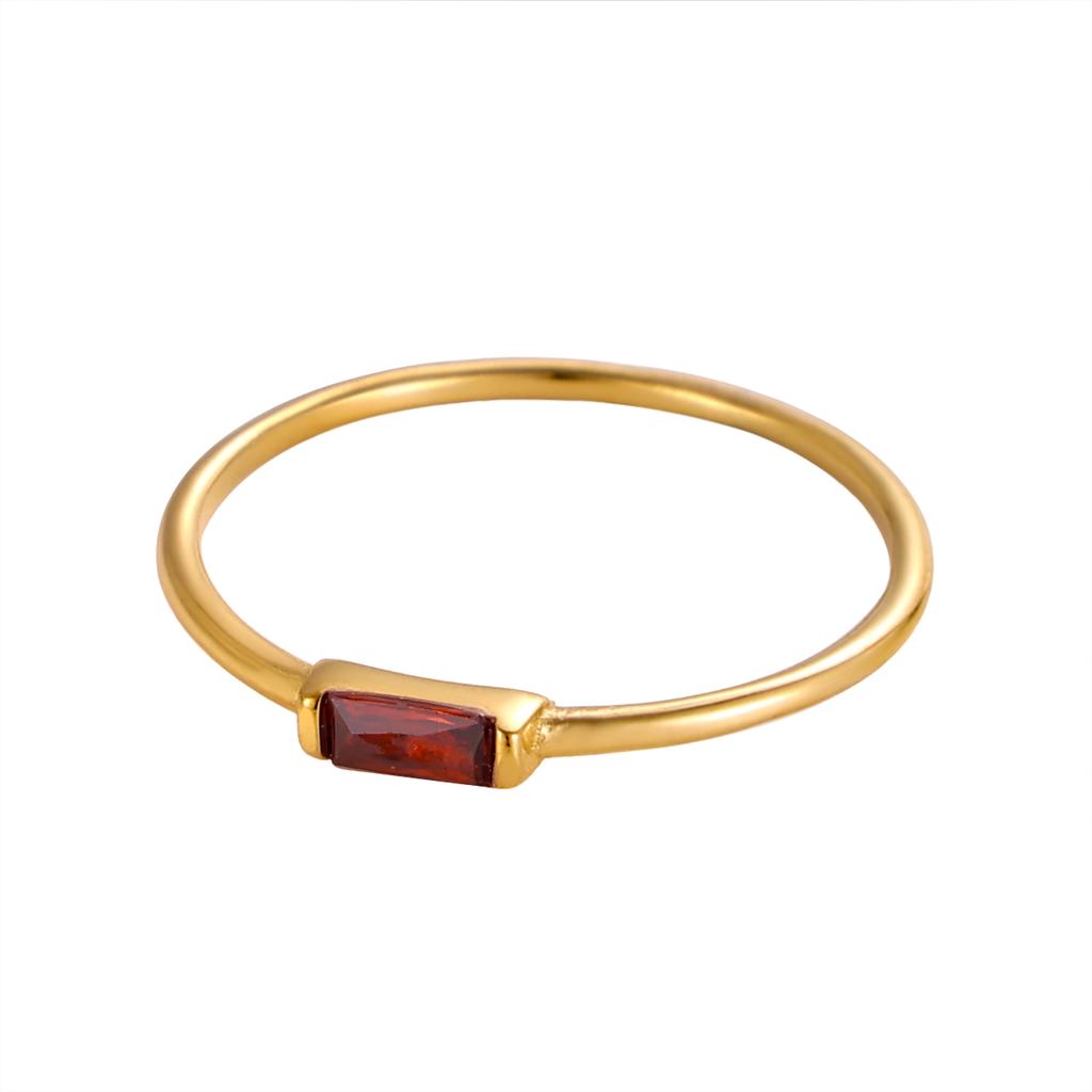 CARLIDANA Mimalist 18K Gold Plated Square Simple Colorful Zircon Stainless Steel 12 Months Birthstone Stackable Ring for Women