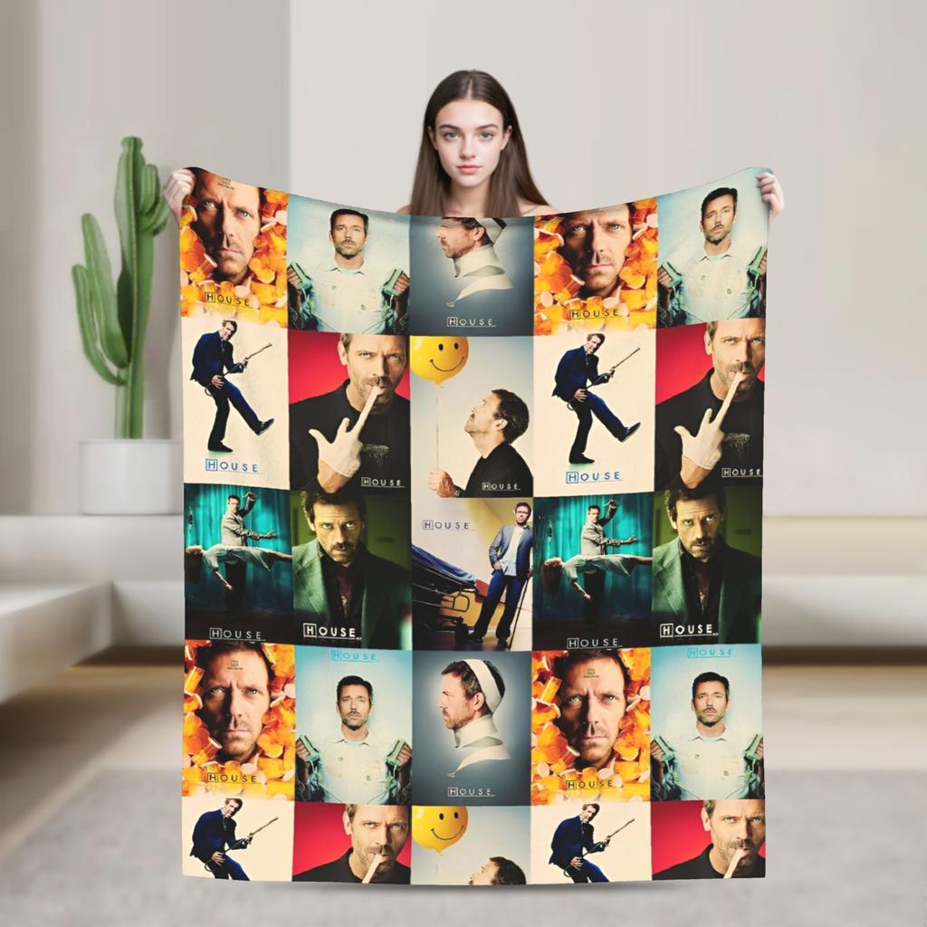 House MD Blanket Hugh Laurie Dr House Plush Vintage Warm Throw Blanket for Chair Covering Sofa Spring Autumn