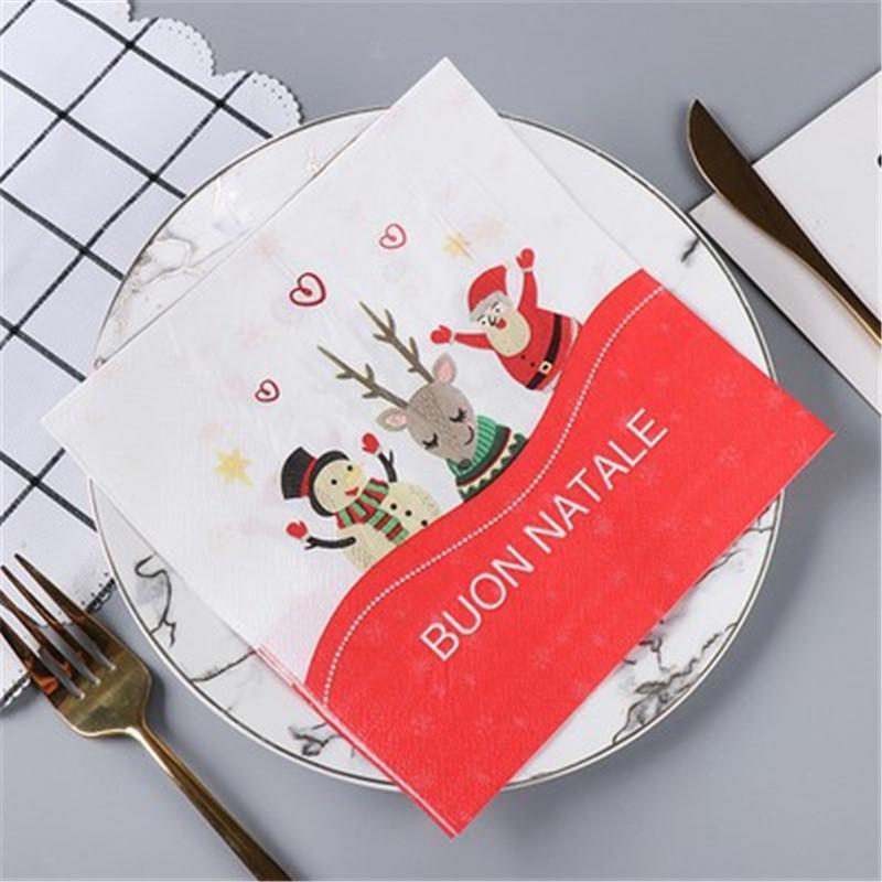 20Pcs/pack Christmas Series Printed Paper Disposable Tableware Sqaure Napkin Tissues Xmas Party Decoration
