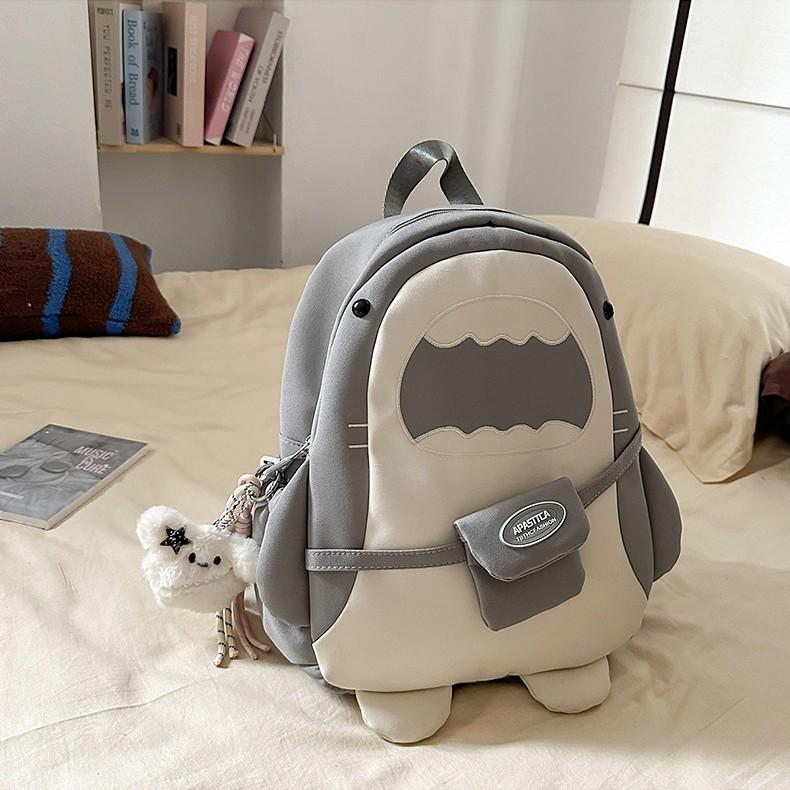 New Cartoon Girl Backpack for Both Men and Women  Large Capacity  Multi Functional  Lightweight and Simple Shark Backpack