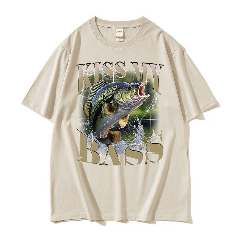 Kiss My Bass Fish Funny Meme T Shirt Retro Fishing Men Gift Retro Cotton Tshirt Unisex Tops fashion Casual High Quality Tshirt