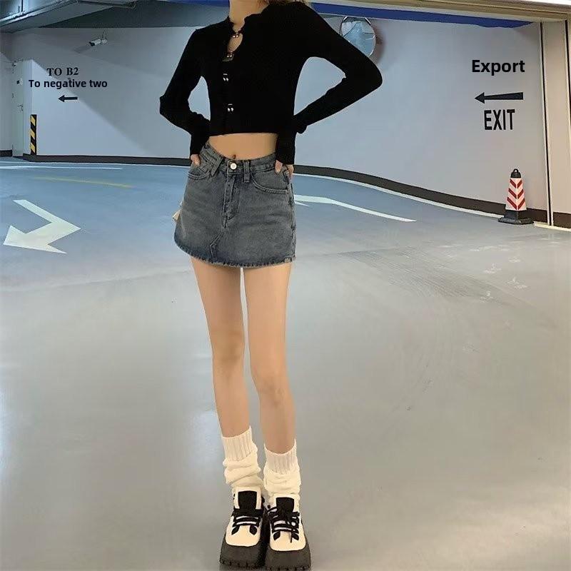High-Waist A-Line Denim Skirt Shorts for Women - Summer Slim Fit with Anti-Exposure Split Design