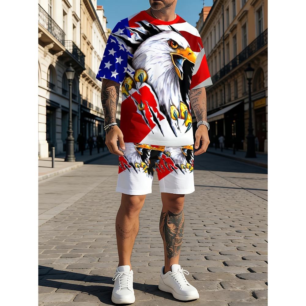 Sommer Mode Herren Personalisierte Lustige Tiere 3D Druck Zweiteiliges Set Modisch Bequem Atmungsaktiv Locker Große Größen Sportbekleidung