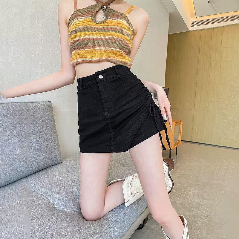 Damen High-Waisted Denim Mini Skort - 2024 Schlankmachender A-Linien Hüftumspielender Sommer-Stil