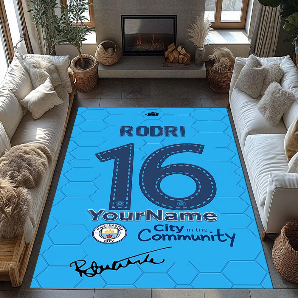 Manchester City Customize Your Name Floor Mat Design for Playrooms Study room Hallway Entryway Anti-slip Rug Anime Office Decor Wedding Party Gift