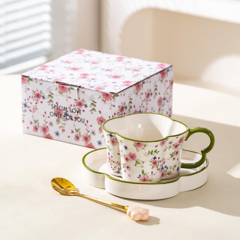 Premium Flower Coffee Cup And Saucer Set, High-End Exquisite Afternoon Tea Cup Gift Box, Wedding Gift Souvenir