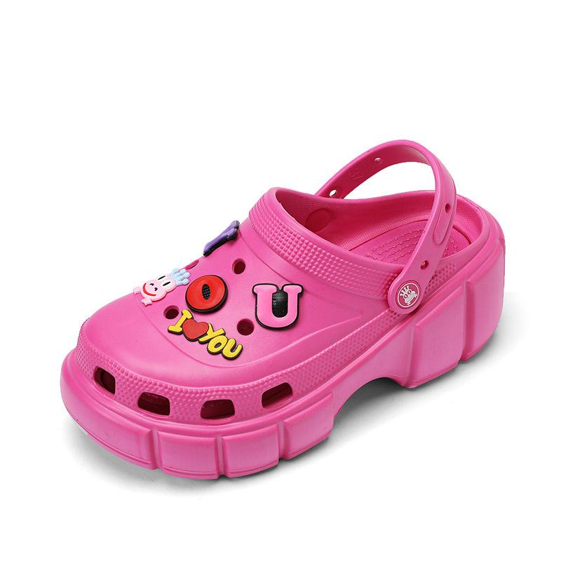 2025 new heightening hole shoes women's sandals wear platform fashion bag head slippers summer high heel sandals tide