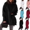 Long Sleeve Hooded Padded Women's Sweatshirt Solid Color Pocket Loose Hooded Sweatshirt Plus Size Women