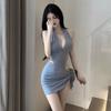 Deep V Tight Hip Skirt Halter Suspender Free Sexy Lingerie Suit Spice Girl Dress