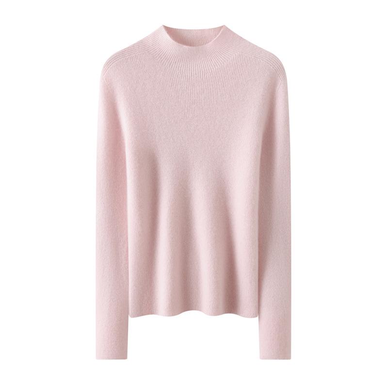 Seamless Pure Cashmere Slim-Fit Ribbed Sweater for Women - Autumn/Winter 2026 Half-High Neck