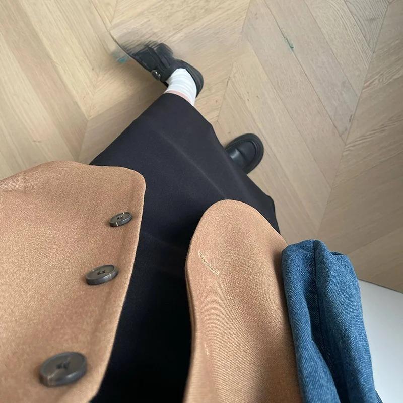 With Sweater Coat Skirts Autumn and Winter New Gray Back Slit Suit Skirt