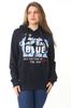 Women's Style Big Size Sweatshirt Large Size Blue Two Thread Front Printed Hooded Sweatshirt