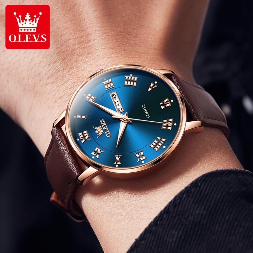 OLEVS 2920 Custom Logo Luxury Waterproof Oem Watch Wrist Man Genuine Leather Luminous Classical Fashion Quartz Watch for Man