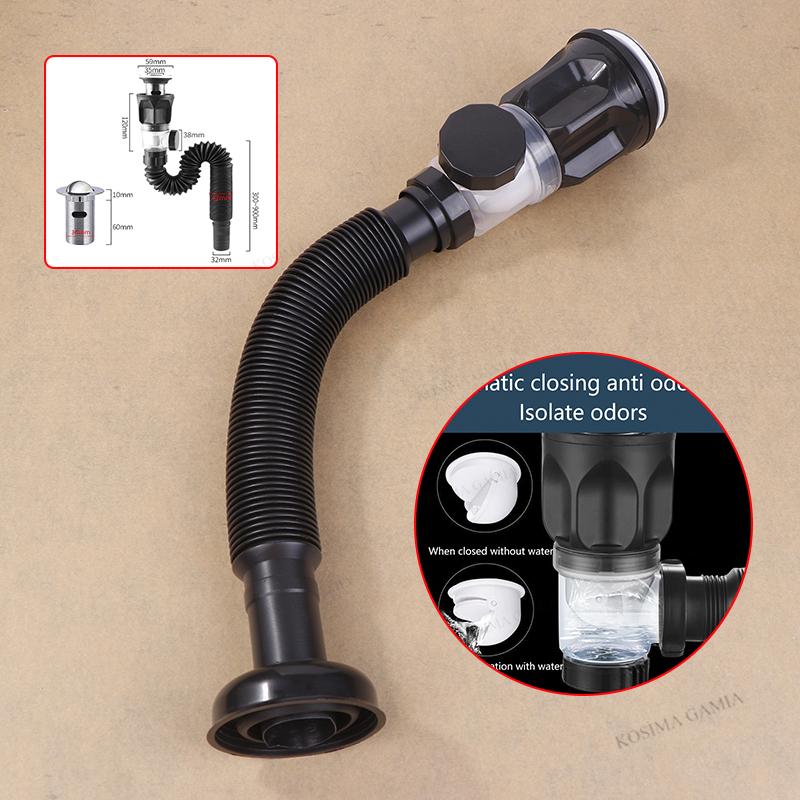 Flip Top Anti-Lukt Avloppsrör Set Köksvask Avlopp Infällbart Deodoriserande Filter Flexibelt Stuprör Badrum Anti-Täppning