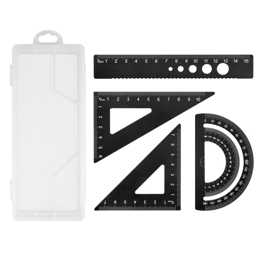 4Pcs/Set Aluminium Ruler Set Metal Geometry Maths Drawing Compass Stationery Rulers Mathematical for School