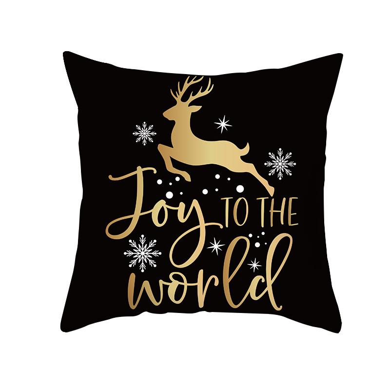 Christmas Pillow Case Black Gold Series Wish Peach Skin Printed Home Pillow Sofa Cushion