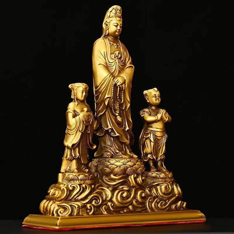Feng Shui Copper Guanyin Bodhisattva Ornaments Golden Girls Boys Household Statues