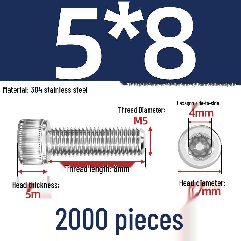 304 Stainless Steel Hex Socket Head Cap Screws, M2-M10, Extended Length