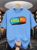 Unisex O Neck Tee Chill Pill Capsule Print Cotton Short Sleeve Loose Oversized Summer Street Breathable Basic Daily Casual Wear Top