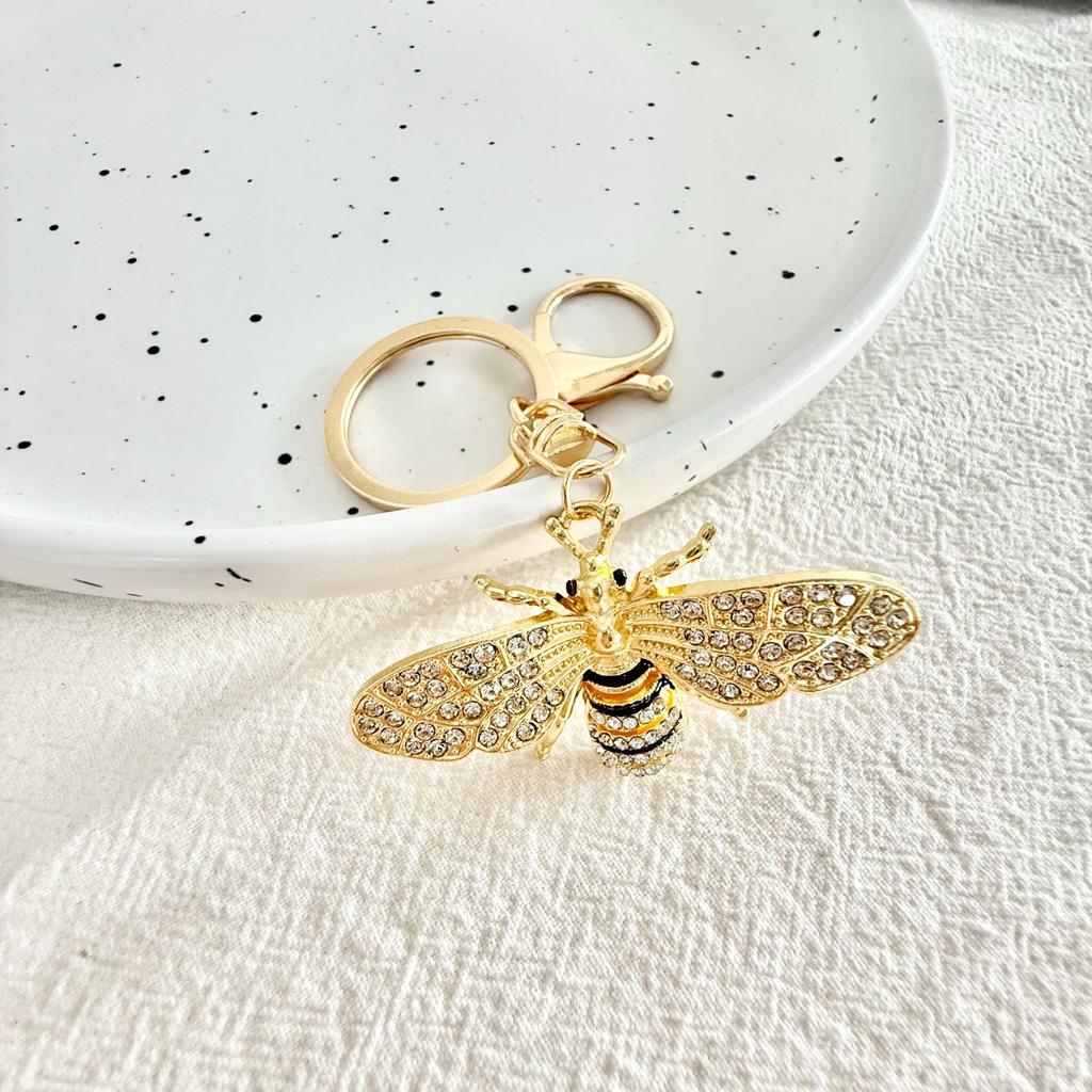 Diamond Studded Metal Bee Keychain Small Pendant Bag, Car Key Decoration Pendant, Trendy Retro Style