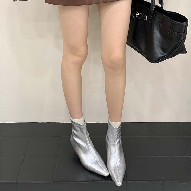 Pointed short boots women's new 2025 autumn and winter boots thin boots wedge heel women's boots French low heel short boots Martin boots