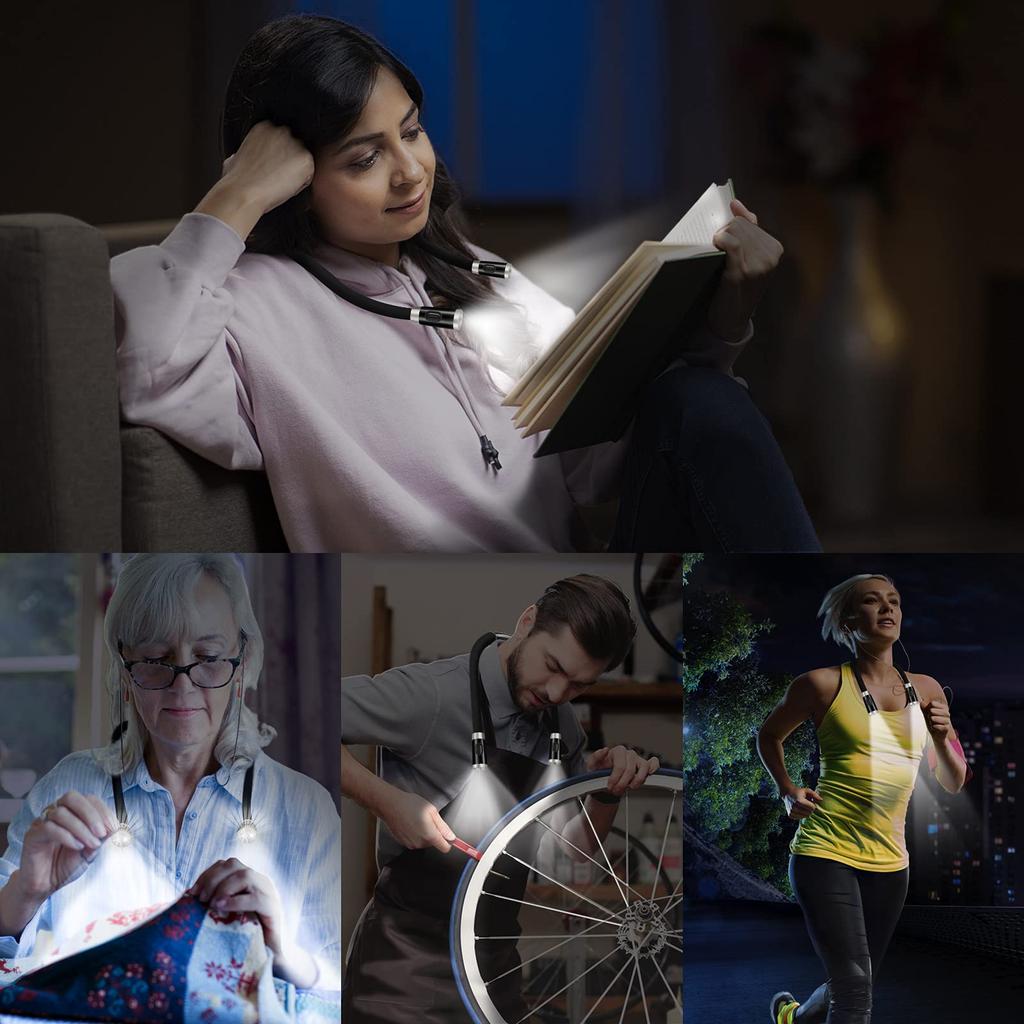 LEDBOKLI Neck Light, LED Book Light, 6500-7000K, 3-Level Dimming, Reading Light, Hands-Free, USB Rechargeable, 360-Degree Adjustable, 650mAh, Perfect