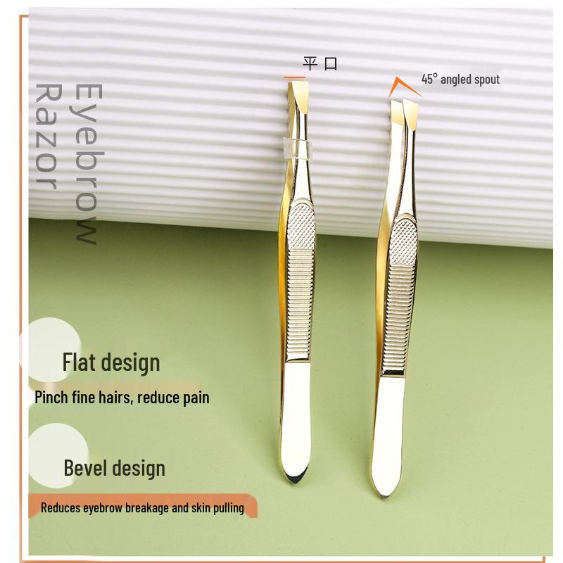 Kaqiduo Duo Luxury Gold Stainless Steel Precision Eyebrow Tweezers with Flat Slanted Tip for Hair Removal KK800