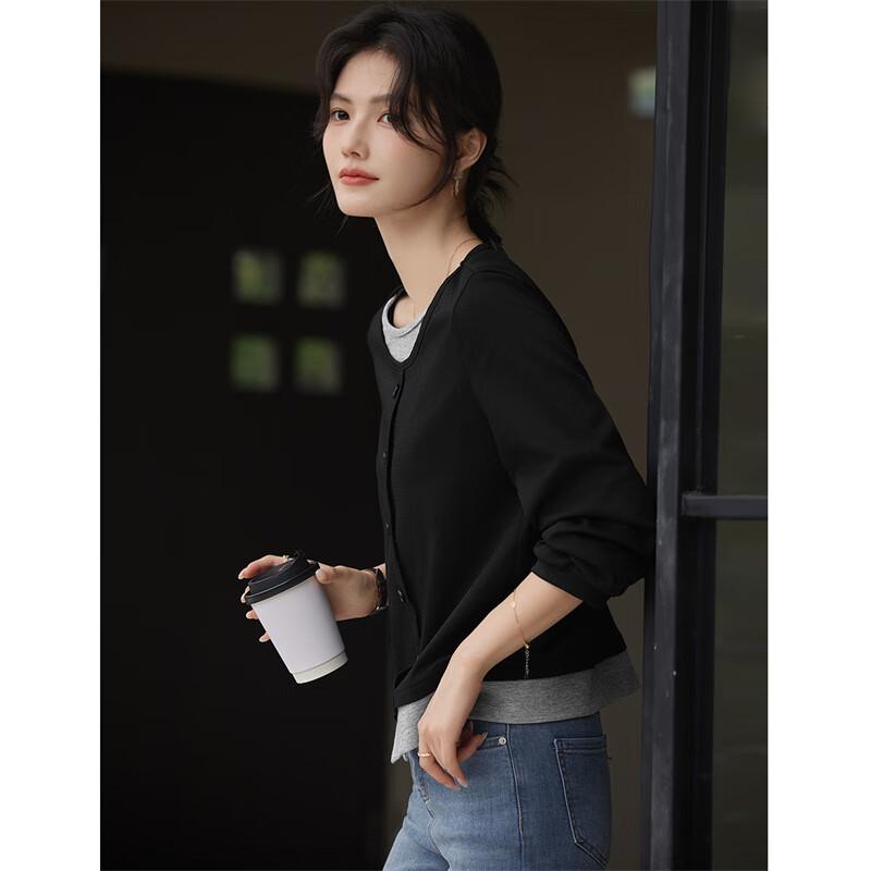 Women's Faux Two-Piece Long Sleeve Split Hem T-Shirt