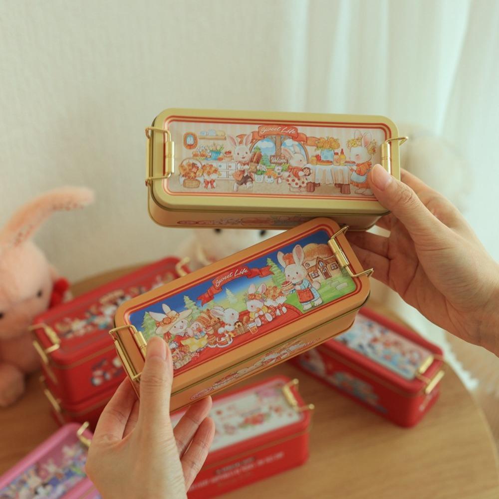 Cartoon Rabbit Printed Tinplate Candy Chocolate Boxes Metal Empty Biscuit Packaging Iron Can Multifunction Large Capacity