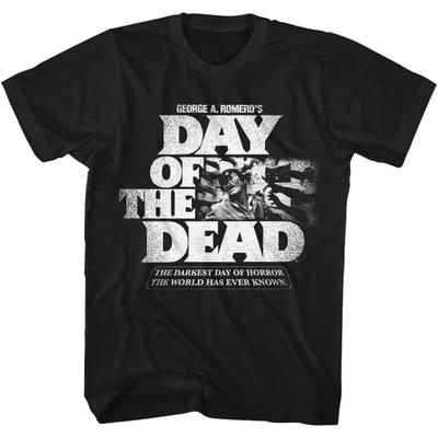 Tag der Toten T-Shirt Dunkelster Tag für Erwachsene Schwarz 80er Jahre Zombie Horror Kultklassiker Vintage Stil Grafik-T-Shirts