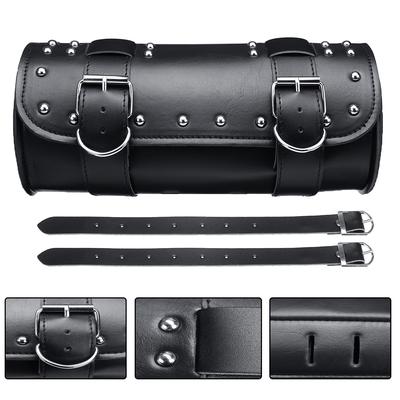Motorcycle Scooter Saddlebag Tool Roll Bag Luggage Barrel PU Leathe For Harley
